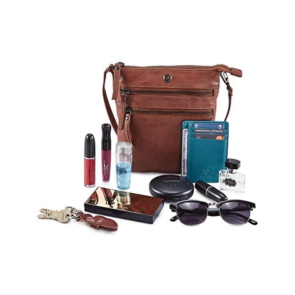 Cochoa Small Women Real Leather Crossbody Triple Zip Vintage Sling Handbag Purse Travel Crossover Shoulder Bag Handmade (Cognac Washed Vintage) - Image 8