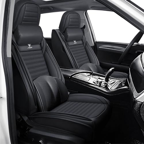 Image of Car Seat Cover for Chevy Equinox 2005-2026 Full Coverage Nappa Leather Car Seat Protector, Fashion Anti-Slip Waterproof Breathable Easy to Install, Auto Interior Accessories(Front Seat,Black&Black)