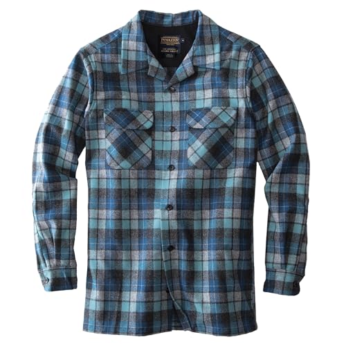 Pendleton Iconic Board Shirts for Men 100% Wool Spring-Ready Washable Surf Classic for Seasonal Layering Tall Fit Blue/Green Original Surf Plaid