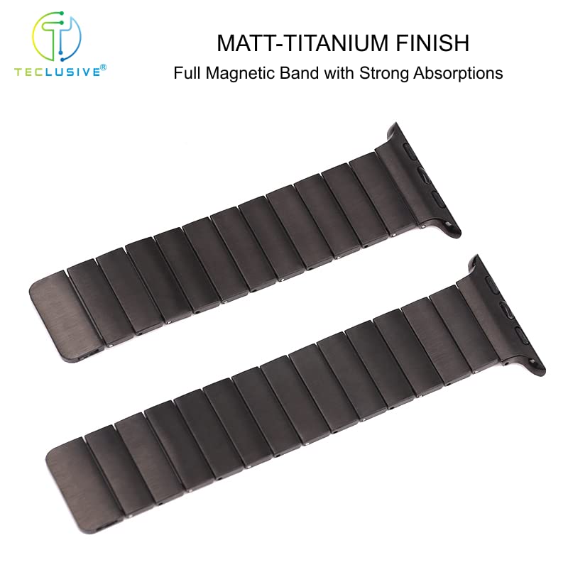 Image of T TECLUSIVE Luxury Titanium Metal Magnetic Chain Strap Compatible for iWatch Series Ultra 49mm / Series 10 46mm / Series 9 8 7 45mm / iWatch Series 6 5 SE 44mm | Matt Magnetic Band (Black)