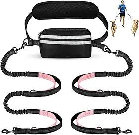 Bolsa de cintura para corrida, guia para animais de estimação, guia esportiva para corrida (Preto+Rosa)