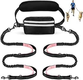 Bolsa de cintura para corrida, guia para animais de estimação, guia esportiva para corrida (Preto+Rosa)