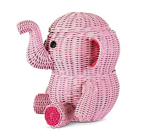G6 Collection Large Elephant Rattan Storage Basket With Lid Decorative Bin Home Decor Hand Woven Shelf Organizer Cute Handmade Handcrafted Gift Art Decoration Artwork Wicker Elephant (Large, Pink) #TOP3