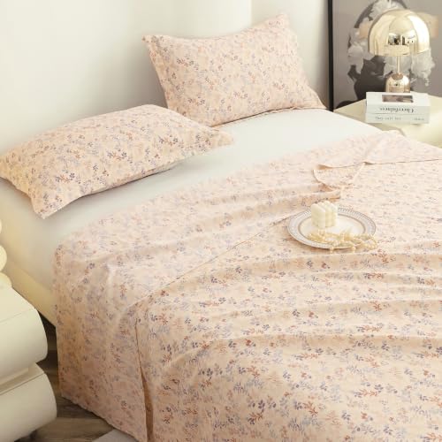 Image of Story@Home King Size Bedsheet | Cloud Cotton Flatsheet King Size with Two Pillow Covers| Super Soft Bed Sheet for King Size Bed | Floral Design (270 x 250 cm, Ivory Pink)