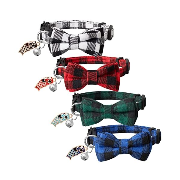 Llhk 4 pack small fish cat collars with bow tie and bell,personalized breakaway kitten collar for girl boy cats,adjustable 7-12inch,cute for kitty kitten adult cats,pet supplies,stuff,accessories
