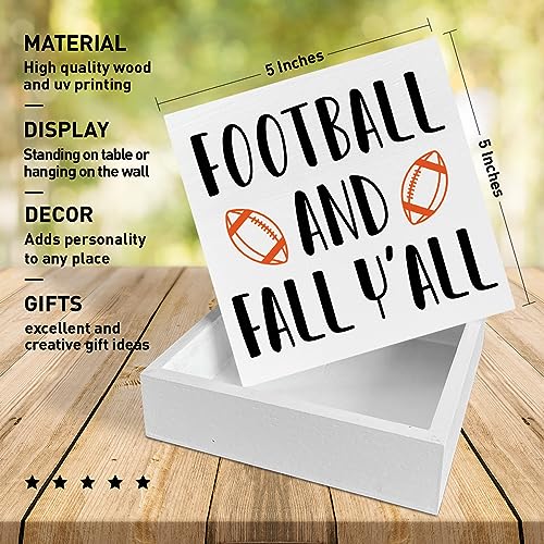 Image of Fall Table Wooden Box Sign Decor, Football and Fall Y'all, Autumn Table Decor Football Tabletop Decorations for Home Office Harvest Thanksgiving Desk Decors