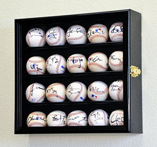 20 Baseball Ball Display Case Cabinet Holder Wall Rack 98% UV Protection, Black