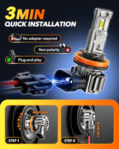 Image of OXILAM H11 /H8 LED Light Bulbs, 1000% Brighter H11 Fog Bulb, 60,000Hrs Lifespan, 3 MIN Direct Plug, IP68, Anti-Flicker LED Light for Cars Trucks SUVs, Pack of 2