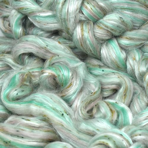 Image of Combed Top Roving. Limited Edition Fiber for Spinning, Needle Felting, Wet Felting, Weaving and Crafting. Fancy, Colorful, Exotic Designer Blend, Mint Chip