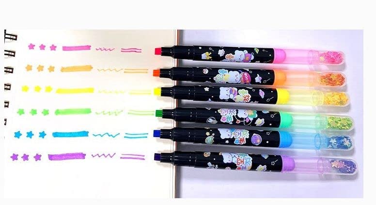 Image of Crackles 6 Piece Star Themed Highlighter color marker pens for office and school kids boys and girls- pack of 1
