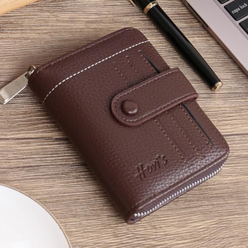 RFID Blocking Slim Minimalist Leather Wallet with Zippered Coin Pocket | Slim Front Pocket Travel Organizer for Men & Women​ | Front Pocket Card Holder with Money Organizer (Khaki)2