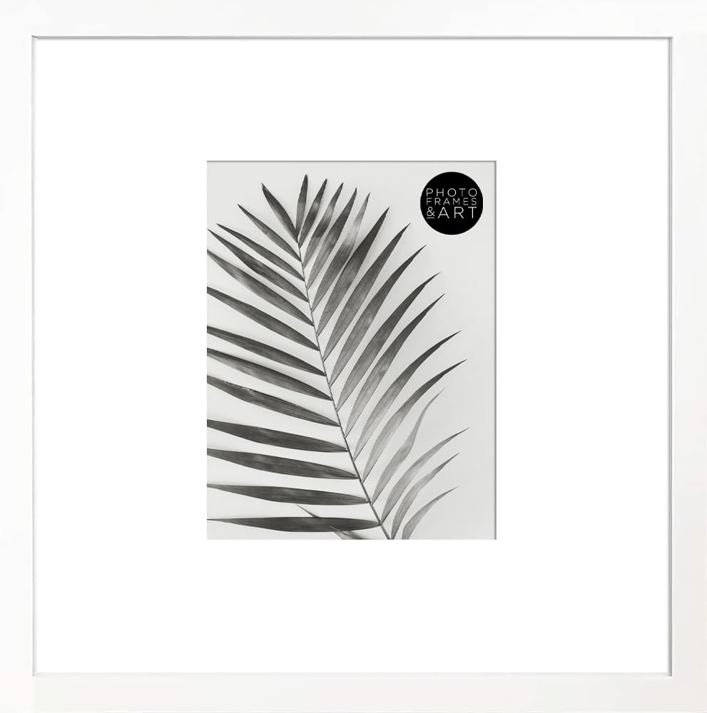 Pf+A White Real Glass 16X16 For 10X8 - Oxford Picture Frame -10X8inch Frame With Oversized Mount/Large Square Frame For 10X8