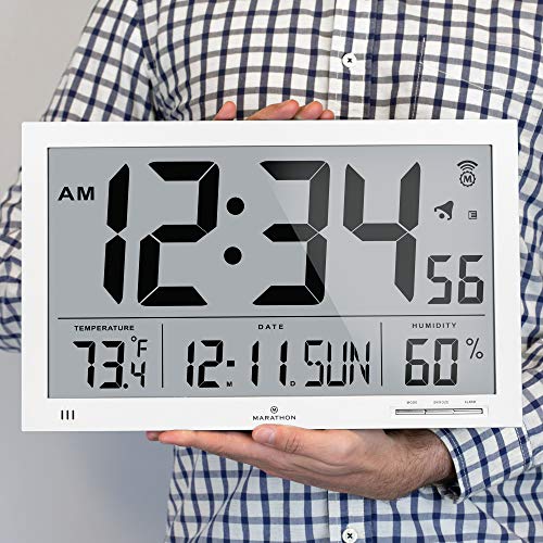 image for Marathon Slim Jumbo Auto-Set Atomic Digital Wall Clock with Temperatur