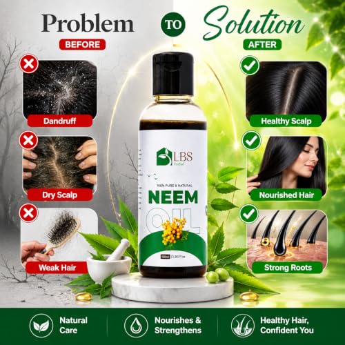 Image of Pure Neem Oil 100% Extra Virgin Cold Pressed | Natural Carrier Oil for Hair, Scalp & Skin Care | Deep Moisturizing Oil for Healthy Looking Hair & Daily Massage | 100ml (Pack of 2)