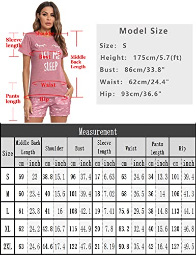 Uniexcosm Schlafanzug Damen Kurz Baumwolle Zweiteiliger Pyjama Set Kurzarm Nachtwäsche Wimperndruck Sleepwear Hausanzug Loungewear Stil 1:Dunkelgrün S 6