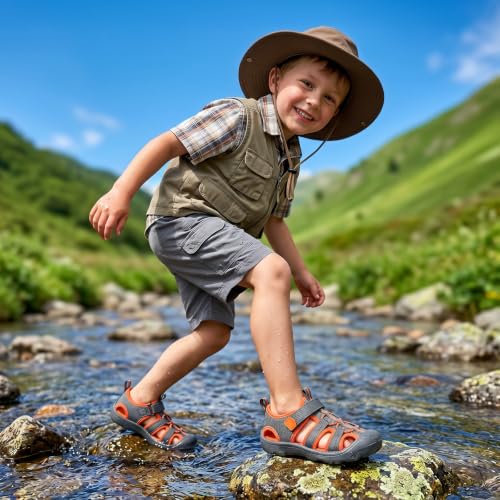 Image of Wide Toe Box Toddler Sandals Water Shoes Boys Girls Quick Dry Summer Beach | Non Slip Sole, Flexible, Machine Washable, Easy to Clean, Breathable, Adjustable Hook and Loop, Closed-toe for Outdoor & Pool
