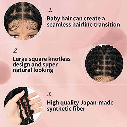 Kalyss 15" Full Double Lace Front Knotless Locs Braided Wigs Synthetic Lace Frontal Black Short Bob Twist Braided Wig With Baby Hair For Black Women #TOP1