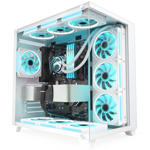 SZD S590 Mid ATX Gaming PC Case, 270° Full View Seamless Tempered