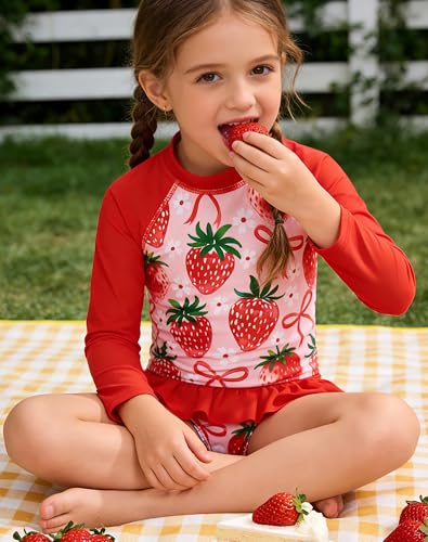 Image of Lovekider Little Girls Swimsuits 2 Pieces Swimwears Rash Guard Set Long Sleeve UPF50+ Bathing Suit for Beach 2-8T