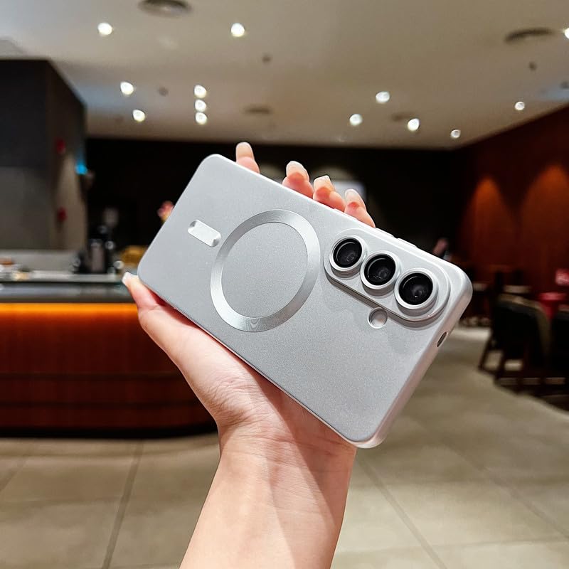 Image of LuxuryKase Premium MagSafe Case for Samsung Galaxy S26 Plus | Shockproof & Anti-Scratch Cover | Soft Silicone with Wireless Charging | Camera Lens Guard - Silver