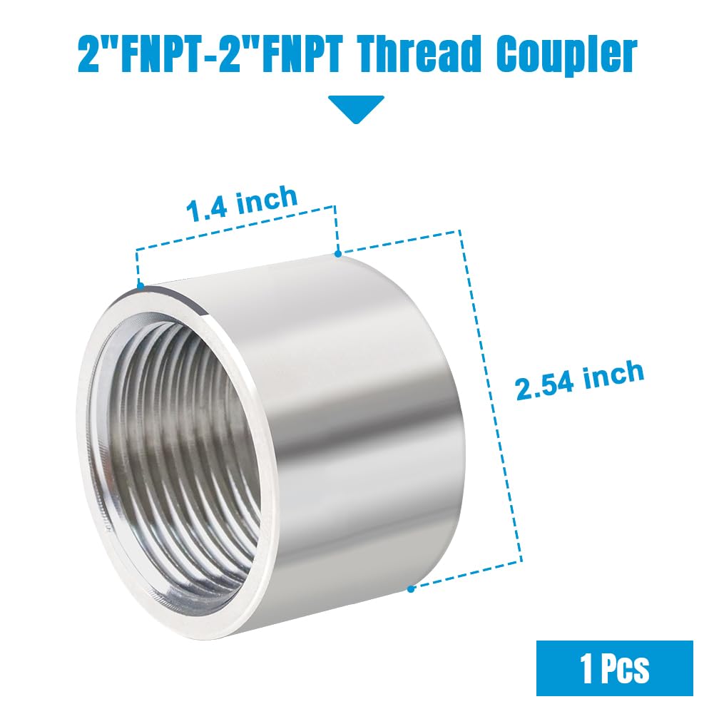 Quickun Acoplamiento de tubería de acero inoxidable 304, 3/4 "x 3/4" conector hembra de acoplador de tubo adaptador de conexión (4" de longitud)