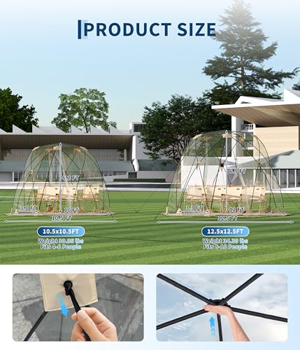 Garvee Pop up Bubble Tent with Waterproof & Vent Windows 6ft-10ft-12ft Camping Shelters, Outdoor Garden Dome Igloo, Transparent Sports Tent Screen Room for Patio, Backyard, Deck, Sports Events - image 6