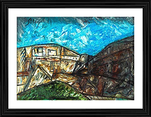 Image of Decoratus� *Spanish Landscape* (1961)- Famous Painting by Francis Newton Souza, Wall D�cor Frame. Matt Satin Print with MDF & 2 inchPS Black Frame. Size 16 inchx21 inch
