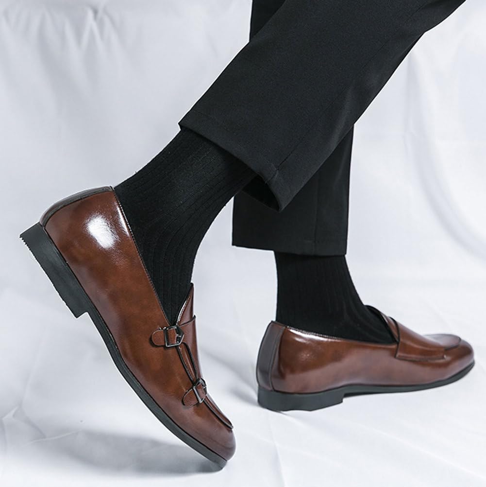 Scarpe Eleganti Uomo con Doppia Fibbia Monk Strap Classiche Mocassins Basse Scarpe da Abito Comode per Matrimonio Ufficio Cerimonia