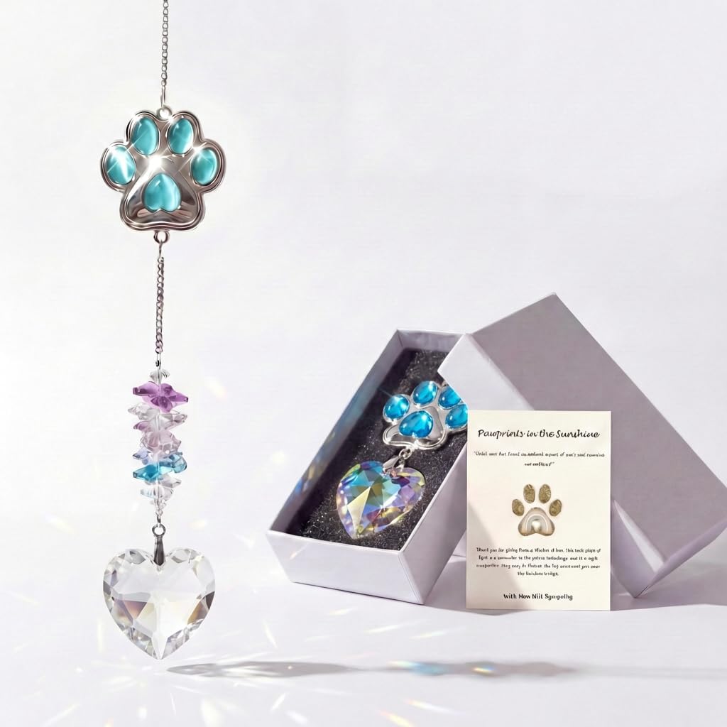 Pet Memorial Gifts for Dogs Cats: Heart Crystal Suncatcher Dog Memorial Gifts Loss of Dog Sympathy Gift Pet Remembrance Gift for Grieving Friends Family Member, Cat Memorial Gifts for Loss of Cat