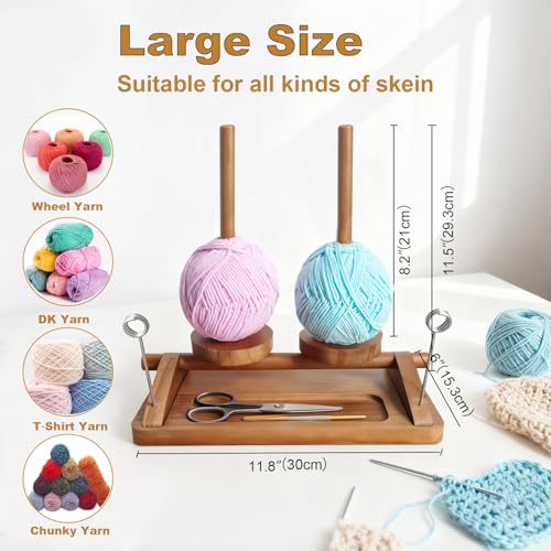 Image of Viredelo Yarn Holder for Crocheting and Knitting, Walnut Color | Dual Axis Rotating Mechanism, For Crocheting and Knitting, Yarn Holder, Crochet Gift for Knitting Lovers