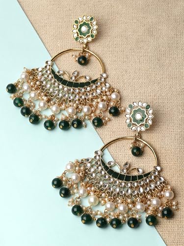 Image of Karatcart Gold Plated Pink Meena Lotus Design Kundan Dangler Earrings for Women (color may slightly vary due to photographic effect)