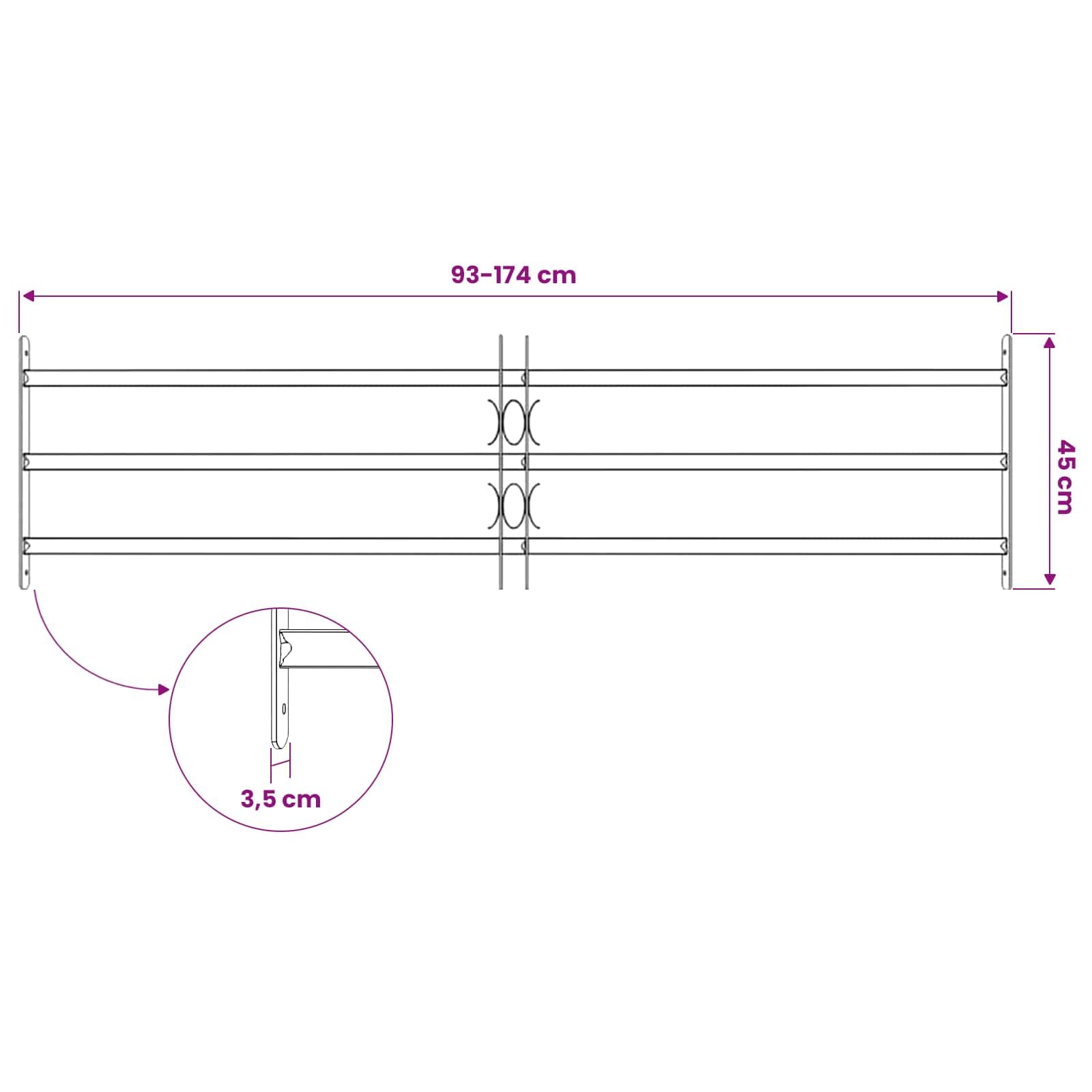 vidaXL Reja de Seguridad para Ventanas con 3 Barandas 3 pcs 93-174 cm, Reja de Seguridad para Ventanas, Rectangular y Ajustable, Marco de Acero Que Garantiza tu Tranquilidad