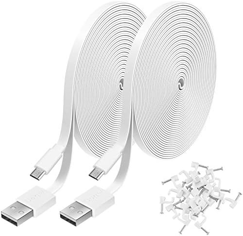 2 Pack 20FT Power Extension Cable Compatible with WyzeCam, Wyze Cam Pan, NestCam Indoor,Blink,Amazon Cloud Camera,USB to Micro USB Durable Charging and Data Sync Cord(White)