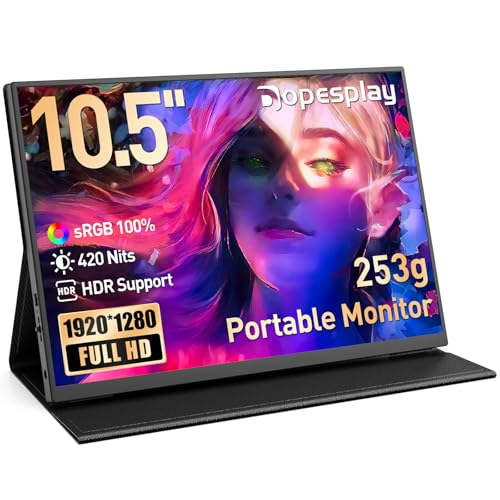 Image of Portable Monitor,10.5 inch HDR 1280P Ultra-Thin 100% sRGB Travel Portable Monitor for Laptop, 420 Nits Mini Secondary Display with Protective Case & Speaker, Monitors for Laptop, PC Mac Phone PS4 /5 Xbox