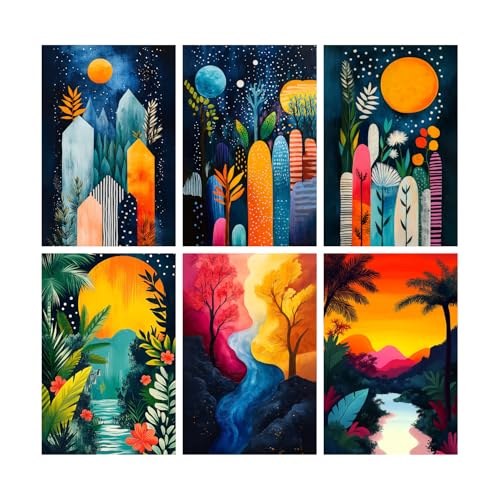 Image of SiddArtify Abstract Landscape Wall Art Prints Set - Colorful Nature Poster Decor for Living Room Bedroom - 8x12 inch Board Pack of 6