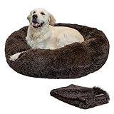 Best Friends by Sheri Bundle Set The Original Calming Shag Donut Cuddler Cat and Dog Bed + Pet Throw Blanket, Dark Chocolate, Large, 36x36
