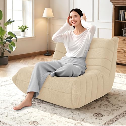 Image of HABUTWAY Bean Bag Chairs Fireside Lazy Floor Sofa,Single,Khaki