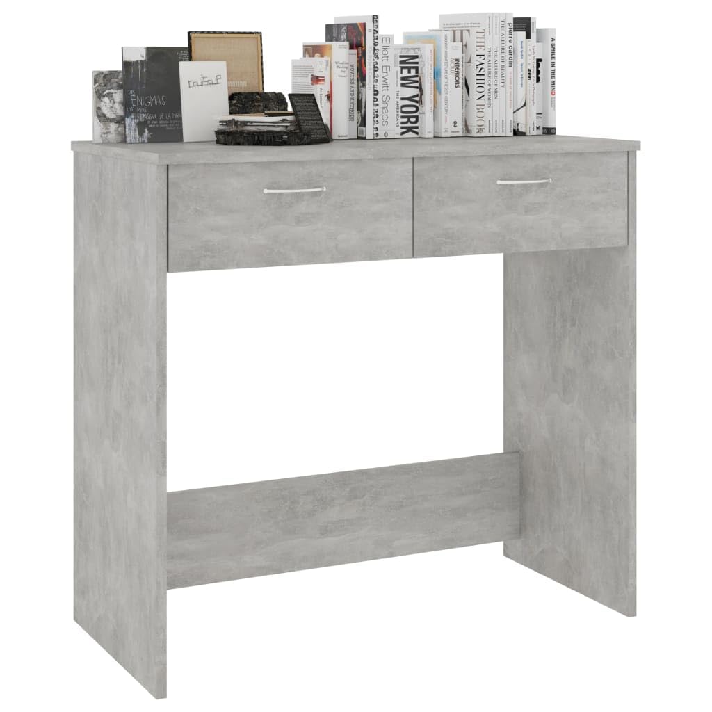 Scrivania grigio cemento in legno multistrato 80x40x75 cm con due cassetti salvaspazio per studio ufficio casa smartworking postazione lavoro computer pc gaming