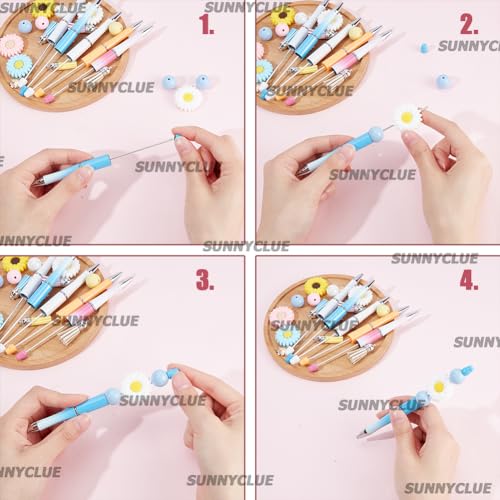 SUNNYCLUE DIY 8 Sets Flower Beaded Pens Making Kit Beadable Pens Beaded Pen Flowers Silicone Beads Pen Black Ink Ballpoint Beading Bulk for Teachers Students Nurses Gifts Office School Craft - Image 3