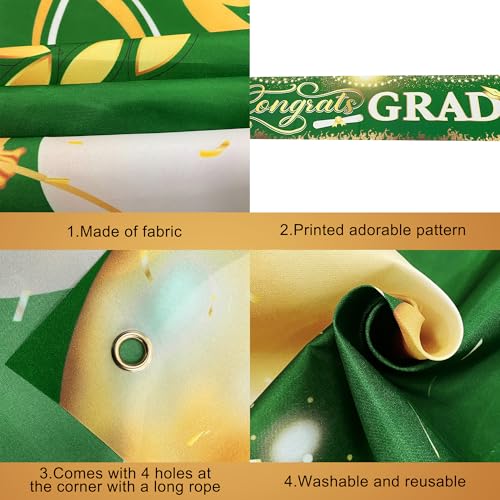Image of Katchon, Xtralarge Green And Gold Congrats Grad Banner - 120x20 Inch | Graduation Yard Banner Class Of 2026 | Grad Banner Class Of 2026 Decorations | 2026 Graduation Decorations | Grad Party Decor