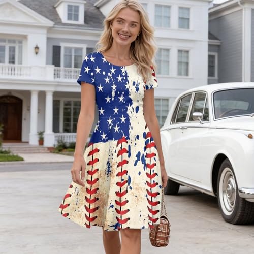 Image of AFPANQZ Womens Casual Summer Lightweight Vintage Dress Short Sleeve Midi Dress Knee-Long Luxury Formal Dress