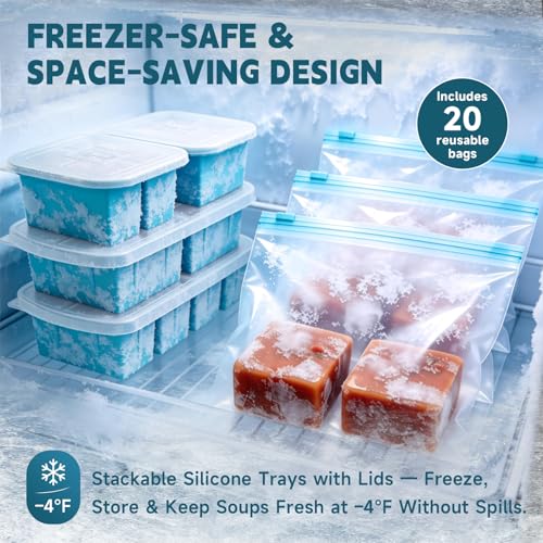 4-pack de moldes de silicona para freezer con tapa y bolsas miniatura 4