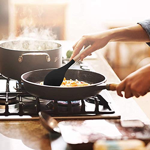 Image of Non-Stick Silicone Cooking Utensils Set with Natural Acacia Hard Wood Handle, High Heat Resistant Black Pack of 5