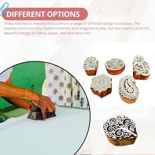 Image of RENIQ Wooden Printing Block for Fabric & DIY Craft | Handcrafted Indian Design Stamp for Textile, Pottery, Mehndi & Home Decor (Multicolor19)