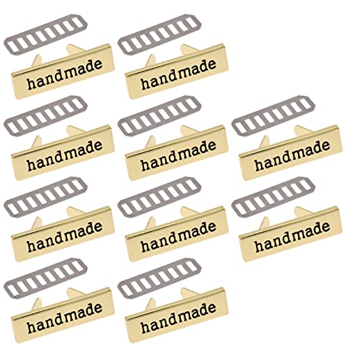 Oyrcvweuy 10 stücke Metall Handgemachte Etiketten Tags für Kleidung Jeans Schuhe Taschen Kleidungsstück Rechteck Hand Made Gedruckt Etikett DIY Nähen Handwerk Handgemachte Etiketten