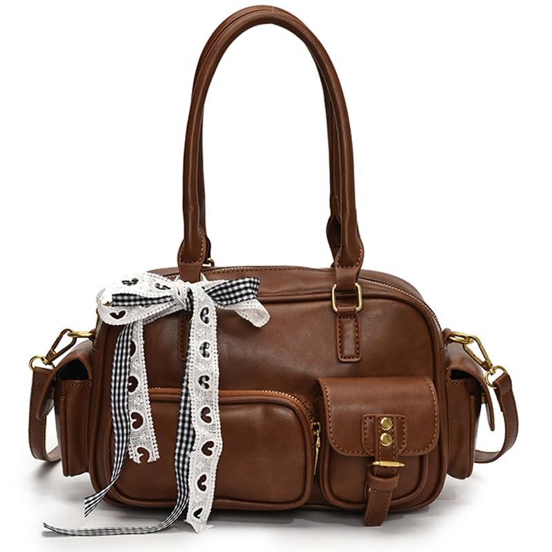 Top Handle Purse for Women, Vintage Cute Bowler Bag, Large Capacity Tote Bag, PU Leather Crossbody Satchel Handbag Fall Purse