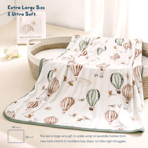 Image of GRSSDER Baby Blankets Super Soft Jersey Knit Swaddle Blanket for Baby Girls and Boys, Double Layer Receiving Blankets 34 x 44 Inches, Extra Large for Baby Swaddling, Balloon Print
