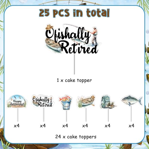 Decoraciones para tarta de jubilación temáticas de pesca con 25 adornos 6