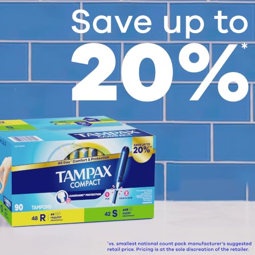 Image of Tampax Compact Pearl Tampons Multipack, LeakGuard Braid & Extendable Applicator, Regular /Super, 90 Ct