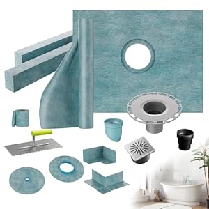 Shower Curb Kit – 38″ x 60″ Shower Tray with Complete Shower Kit, 4″ PVC Central Flange,Center Shower Pan, 2 Cuttable Shower Curbs, Waterproofing Membrane, Corners & Trowel Fit For Bathroom